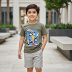 Imported Boys Cartoon Rabbit Graphic T-Shirt – Olive Green Premium Fabric