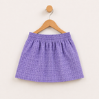 Imported Girl Fashionwear Lavender Checkered Skirt Set with Imported Floral Applique Work & Matching Beret Suit