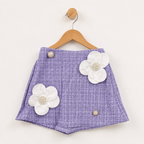Imported Girl Fashionwear Lavender Checkered Skirt Set with Imported Floral Applique Work & Matching Beret Suit