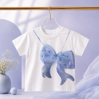 Imported Fashionwear Cute White T-Shirt with Bow Detail and Blue Skirt Combo Suit