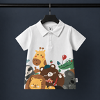 Imported High Quality Outdoor Boys T-Shirt Safari Animal Print Polo – Super White