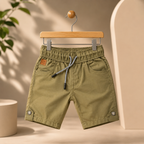Premium Boys Shorts Olive Green Elastic Waist Casual with Drawstring