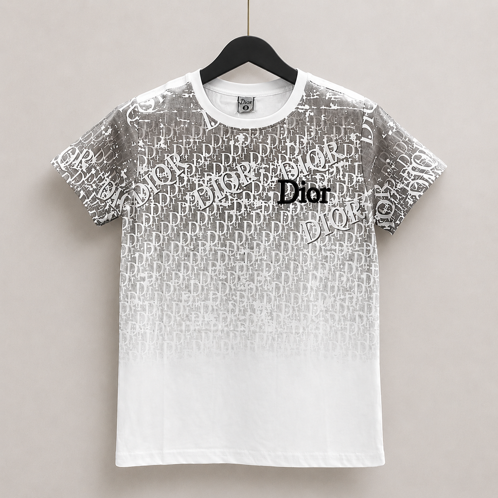 Imported Frost White Monogram Print T-Shirt with Contrast Designer-Inspired Logo