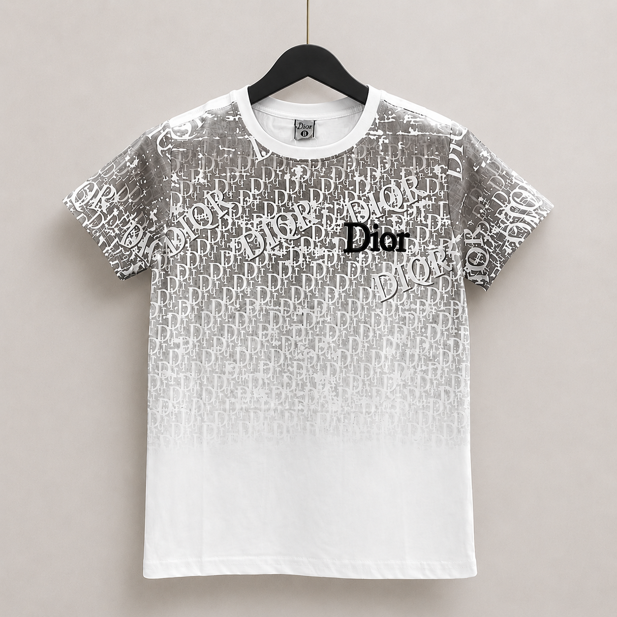 Imported Frost White Monogram Print T-Shirt with Contrast Designer-Inspired Logo