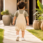 Imported Premium Quality Baby Boys Pumpkin Embroidered Dungaree Romper Set with Olive Green T-Shirt