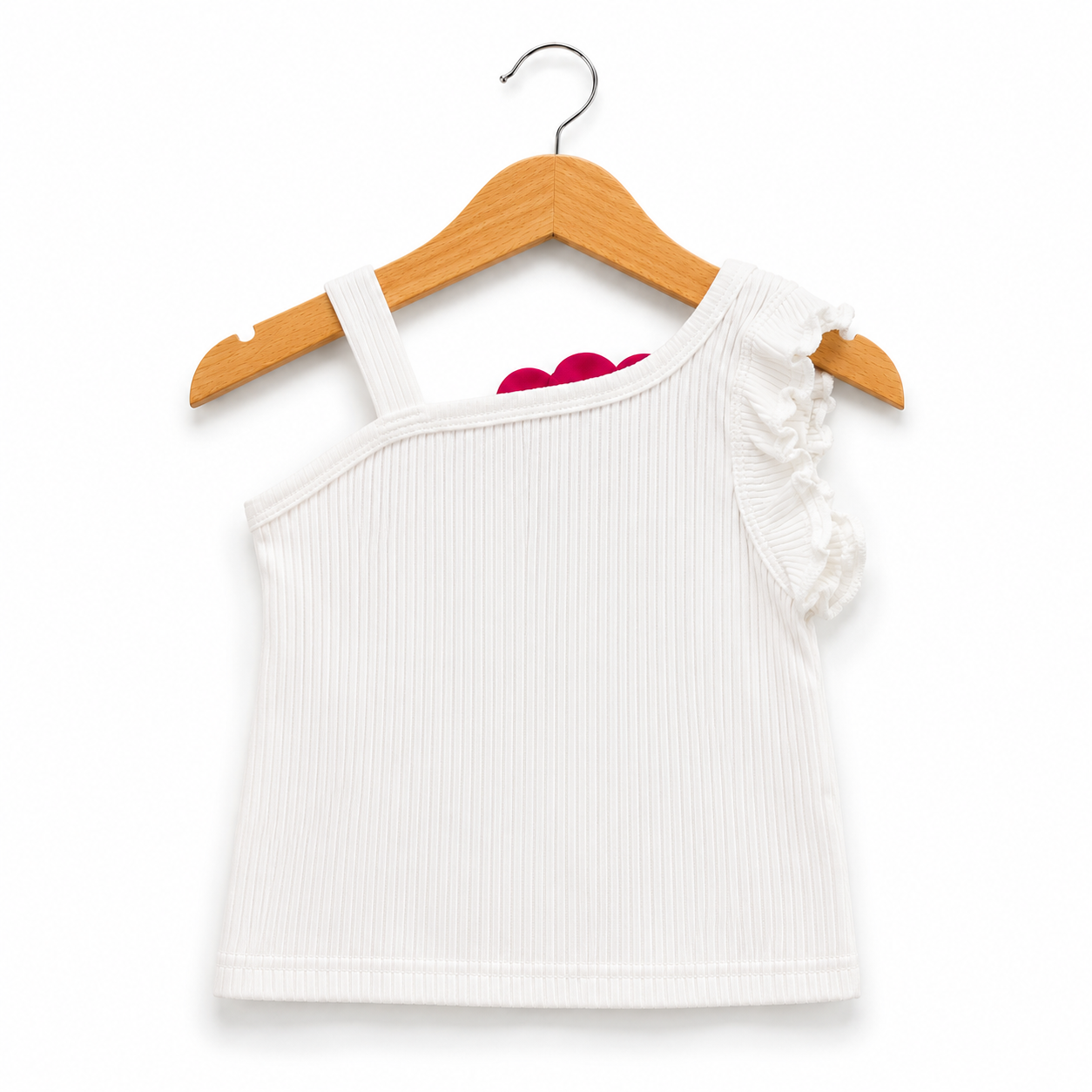 Imported Flower Applique Girls Top & Skirt Set (White & Hot Pink) Suit