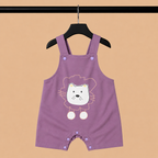 Imported High Quality Lion Print Dungaree Romper Set with Striped T-Shirt for Baby Girls – Purple & White