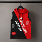 Imported Premium Boys Red & Black Graphic Sleeveless Hooded Tank Top T-Shirt