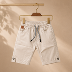 Premium Boys Shorts Off-White Elastic Waist Cotton with Drawstring