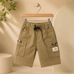Imported Premium Boys Khaki Cargo Shorts with Utility Pocket Design & Adjustable Waist