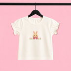 Imported Soft Fabric Baby Girls Bunny Print Dungaree Romper Set with Puff Sleeve T-Shirt – Pink & Cream