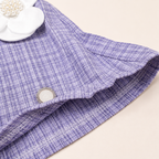 Imported Girl Fashionwear Lavender Checkered Skirt Set with Imported Floral Applique Work & Matching Beret Suit