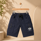 Imported Premium Boys Navy Cargo Shorts with Utility Pocket Design & Adjustable Hem