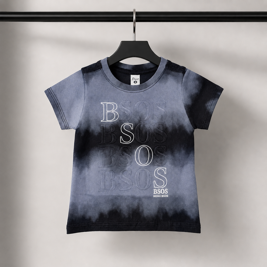 Imported Midnight Grey Tie-Dye T-Shirt with Layered Typography Graphic Print