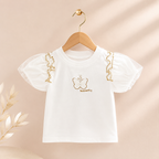 Imported Fashionwear Girls Butterfly Puff Sleeve Top & Lace Pocket Shorts Suit