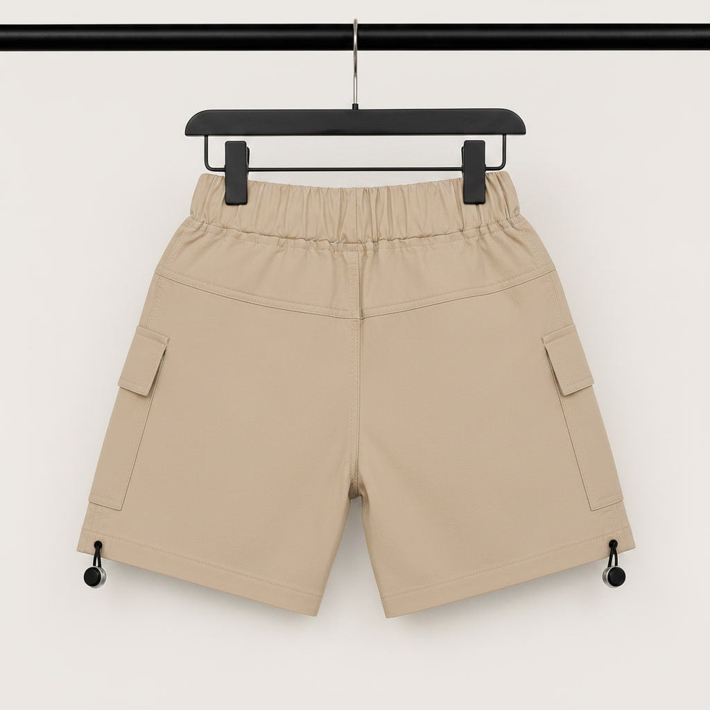 Boys Beige Cargo Pocket Drawstring Shorts