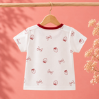 Imported Premium Girls Mickey Mouse Patch Denim Romper with strawberry and bow pattern T-Shirt for Baby Girls