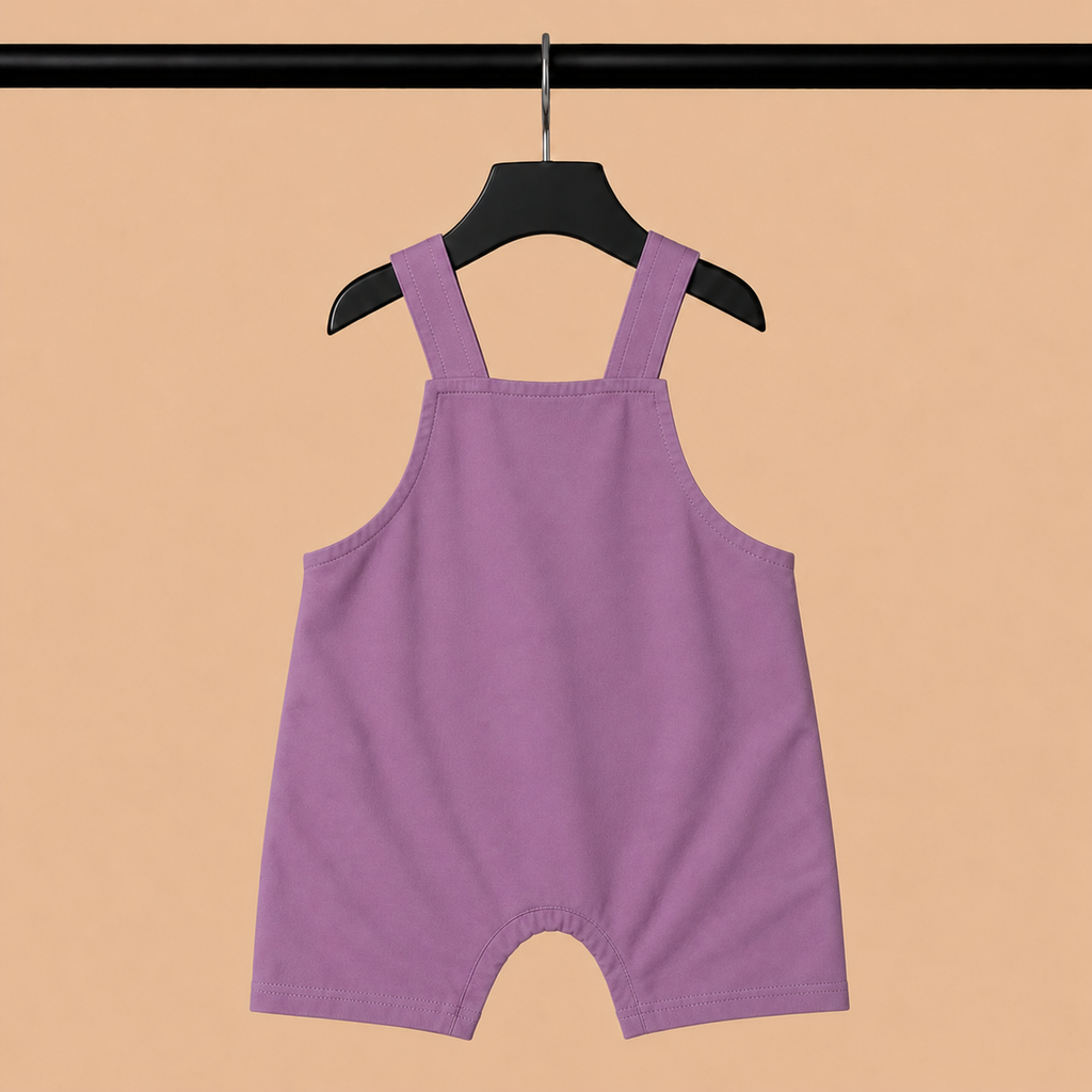Lion Print Dungaree Romper Set with Striped T-Shirt for Baby Girls – Purple & White