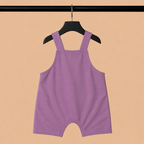 Imported High Quality Lion Print Dungaree Romper Set with Striped T-Shirt for Baby Girls – Purple & White