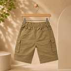 Imported Premium Boys Khaki Cargo Shorts with Utility Pocket Design & Adjustable Waist