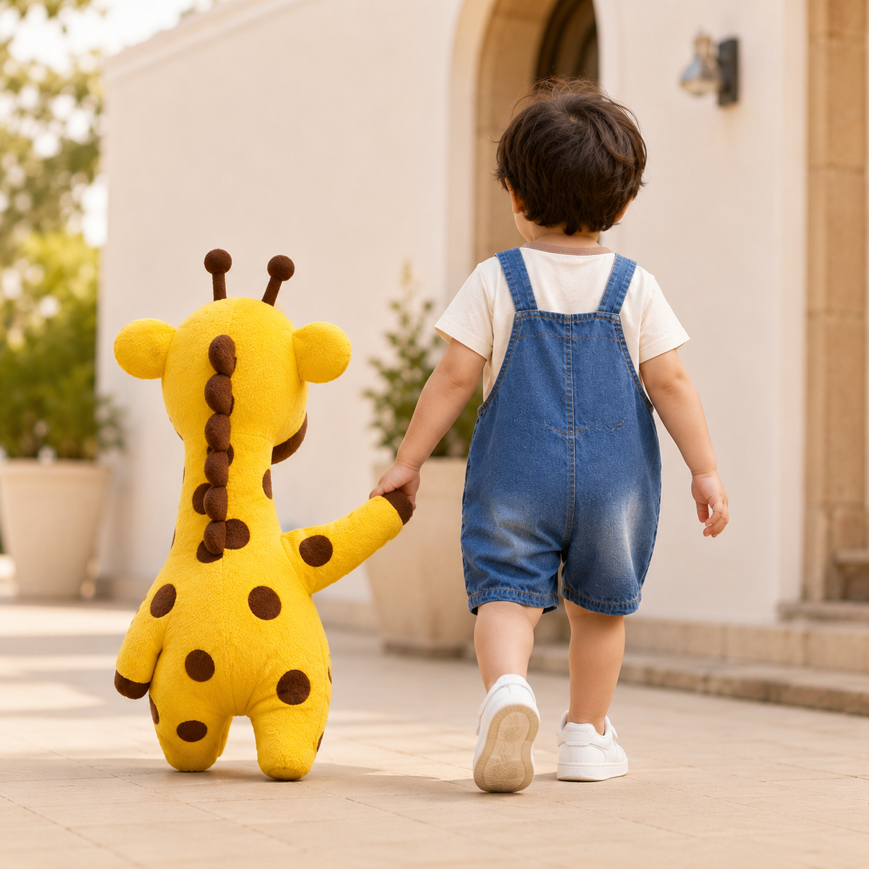 Boys Giraffe Emoji Denim Romper with minimal print T-Shirt