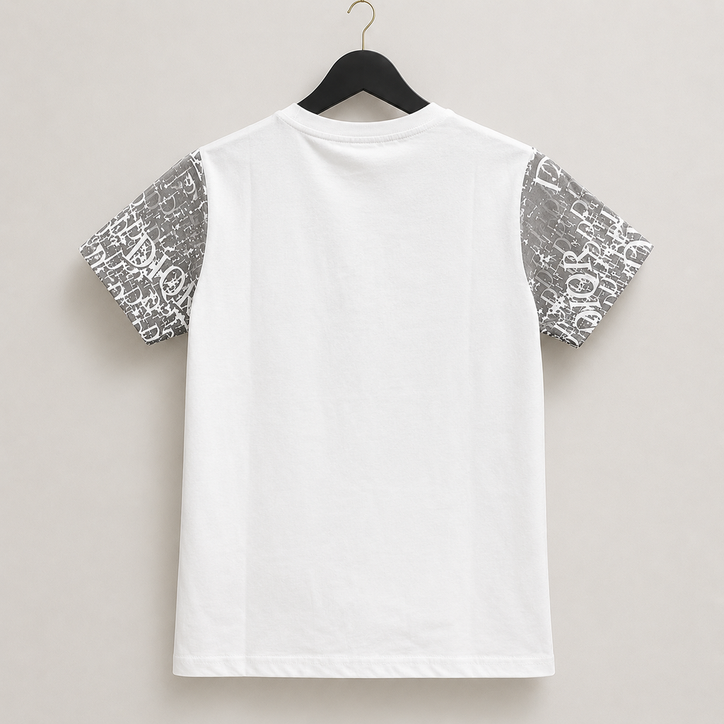 Imported Frost White Monogram Print T-Shirt with Contrast Designer-Inspired Logo