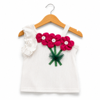 Imported Girl Fashionwear Flower Applique Top & Skirt Set (White & Hot Pink) Suit