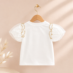 Imported Fashionwear Girls Butterfly Puff Sleeve Top & Lace Pocket Shorts Suit