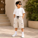 Imported Premium Boys Shorts Beige Cargo with Utility Pocket Design & Adjustable Hem