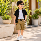 Imported Premium Boys Khaki Cargo Shorts with Utility Pocket Design & Adjustable Waist