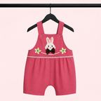 Imported Soft Fabric Baby Girls Bunny Print Dungaree Romper Set with Puff Sleeve T-Shirt – Pink & Cream