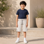 Premium Boys Shorts Off-White Elastic Waist Cotton with Drawstring