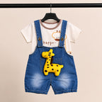 Imported High Quality Boys Giraffe Emoji Denim Romper with minimal print T-Shirt