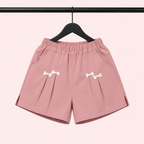 Imported Girls Fashionwear Floral Print T-Shirt & Bow Detail Shorts Set – White & Dusty Pink Suit
