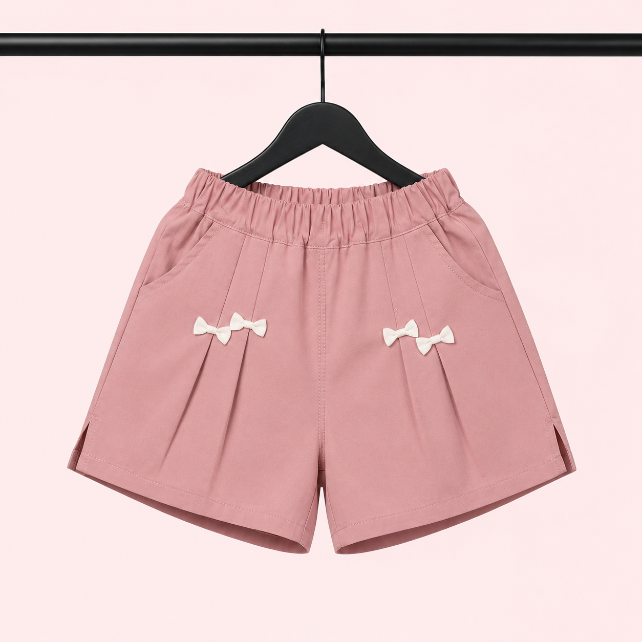 Girls Floral Print T-Shirt & Bow Detail Shorts Set – White & Dusty Pink Suit
