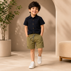 Premium Boys Shorts Olive Green Elastic Waist Casual with Drawstring