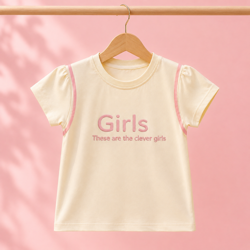 Imported Fashionwear Bunny Brooch Girls T-Shirt & Shorts Set – Cream & Baby Pink Suit