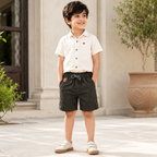 Premium Boys Shorts Charcoal Grey Elastic Waist Casual with Drawstring