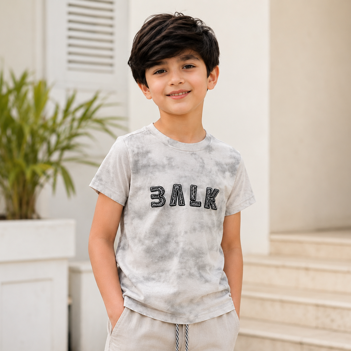 Imported Cloud Grey Tie-Dye T-Shirt with Embroidered Statement Logo