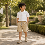 Premium Boys Shorts Beige Elastic Waist Casual with Drawstring
