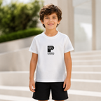 Imported Snow White T-Shirt with Silver Mist Sleeves & Embroidered Sport Fashion Logo