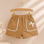 Imported Fashionwear Girls Butterfly Puff Sleeve Top & Lace Pocket Shorts Suit