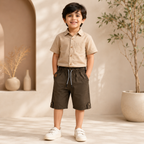 Premium Boys Shorts Chocolate Brown Elastic Waist Cotton with Drawstring