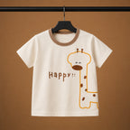 Imported High Quality Boys Giraffe Emoji Denim Romper with minimal print T-Shirt