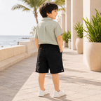 Premium Boys Shorts Classic Black Elastic Waist Cotton with Drawstring
