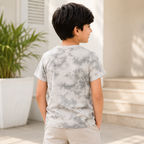 Imported Premium Boys T-Shirt Cloud Grey Tie-Dye with Embroidered Statement Logo