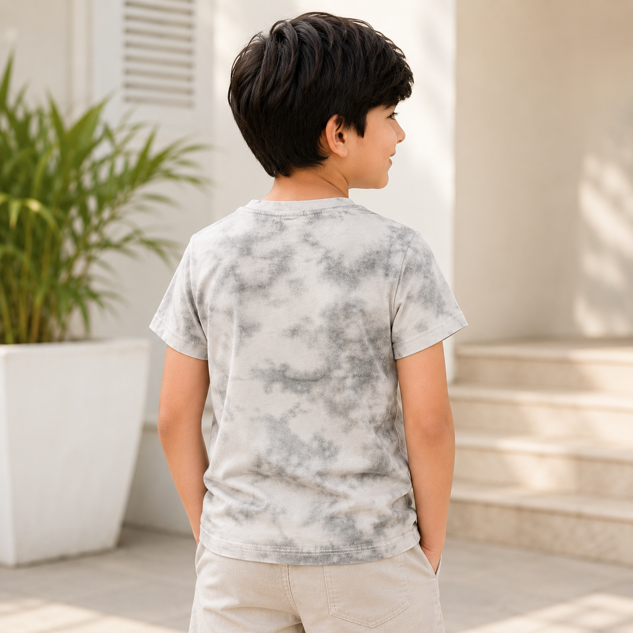 Imported Cloud Grey Tie-Dye T-Shirt with Embroidered Statement Logo