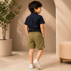 Premium Boys Shorts Olive Green Elastic Waist Casual with Drawstring