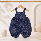 Imported High Quality Girl Romper Set Navy Floral Bubble with Flower Brooch Detail for Baby Girls