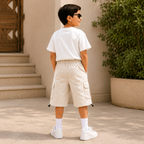Imported Premium Boys Shorts Beige Cargo with Utility Pocket Design & Adjustable Hem